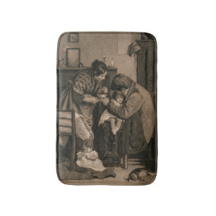 Sick Young Girl Supported by Her Father and Mother Bath Mat