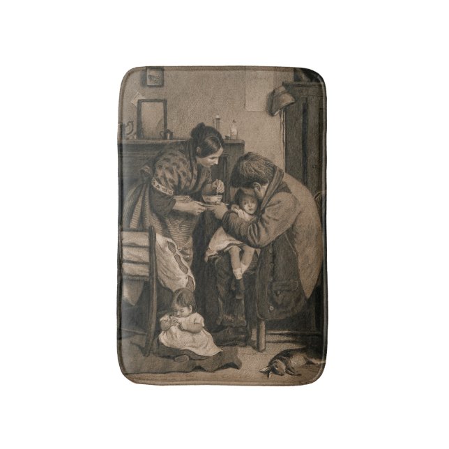 Sick Young Girl Supported by Her Father and Mother Bath Mat (Front Vertical)