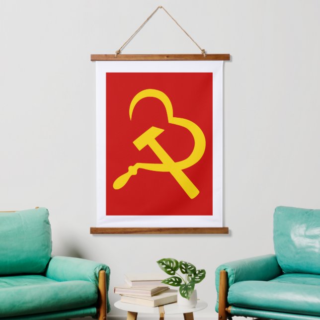 Sickle And Hammer, Heart, Love, Communism Hanging Tapestry (Living Room)