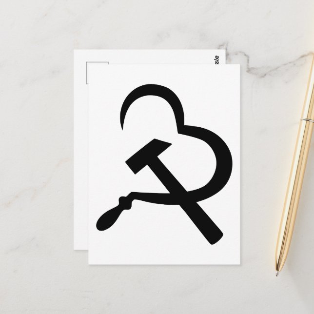 Sickle And Hammer, Heart, Love, Communism Postcard (Front/Back In Situ)