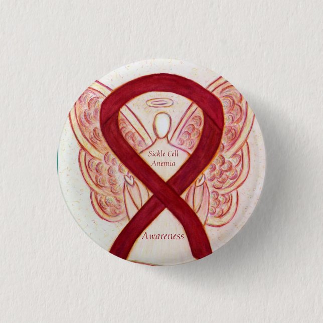 Sickle Cell Anaemia Awareness Ribbon Angel Button (Front)