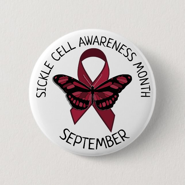 Sickle Cell Awareness Burgundy Ribbon 6 Cm Round Badge (Front)
