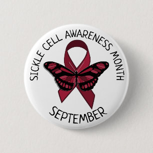 Sickle Cell Awareness Burgundy Ribbon 6 Cm Round Badge