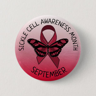 Sickle Cell Awareness Burgundy Ribbon 6 Cm Round Badge