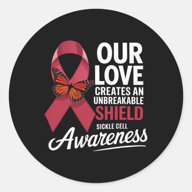 Sickle Cell Awareness Burgundy Ribbon Unbreakable  Classic Round Sticker (Front)