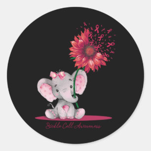 Sickle Cell Awareness Cute Elephant Sunflower Burg Classic Round Sticker