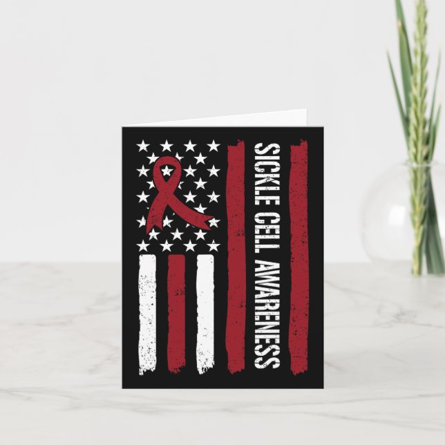 Sickle Cell Awareness Month American Flag Ribbon 1 Card (Front)