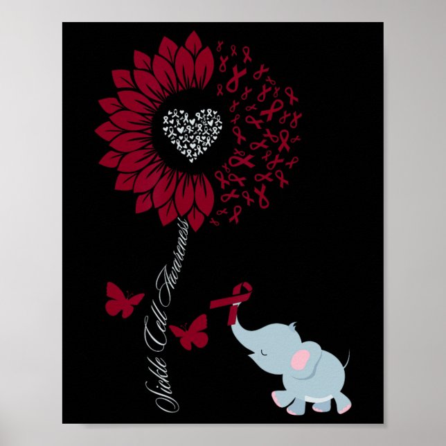 Sickle Cell Awareness Sunflower Elephant Butterfly Poster (Front)