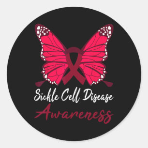 Sickle Cell Disease Awareness Butterfly Burgundy S Classic Round Sticker