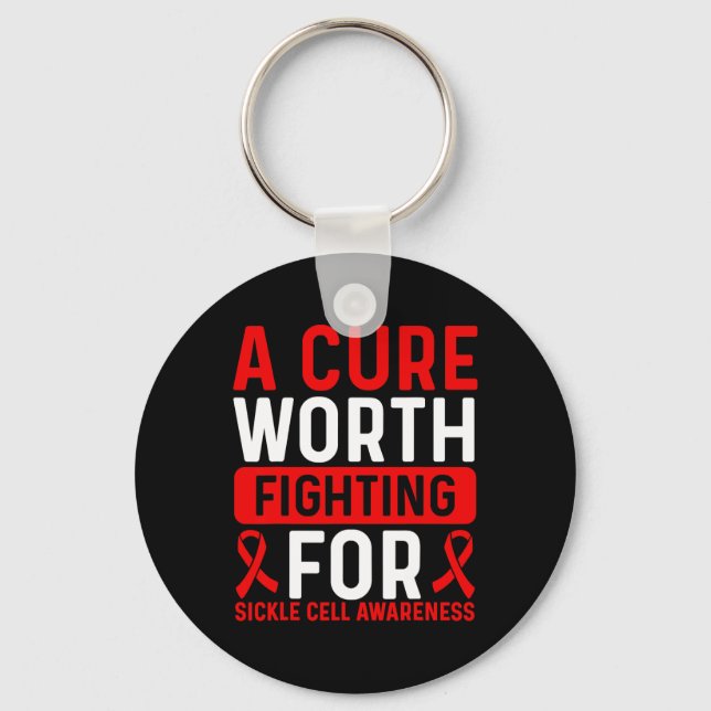 Sickle Cell Disease Awareness Ribbon Cure Warrior  Key Ring (Front)