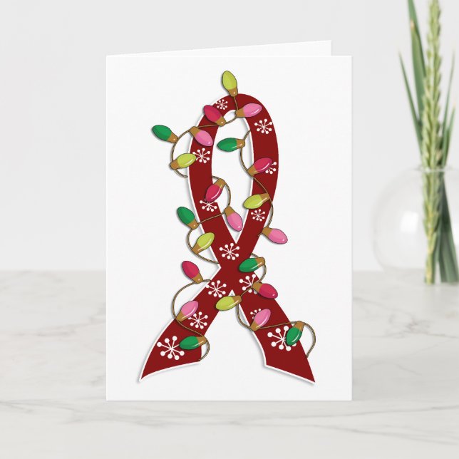 Sickle Cell Disease Christmas Lights Ribbon Holiday Card (Front)