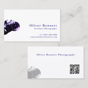 Side-cut PurpleDesign Camera Photographer QR Code Business Card
