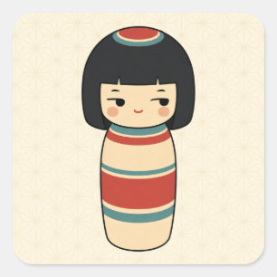 Side Eye Kokeshi Doll Square Sticker