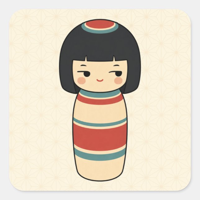 Side Eye Kokeshi Doll Square Sticker (Front)