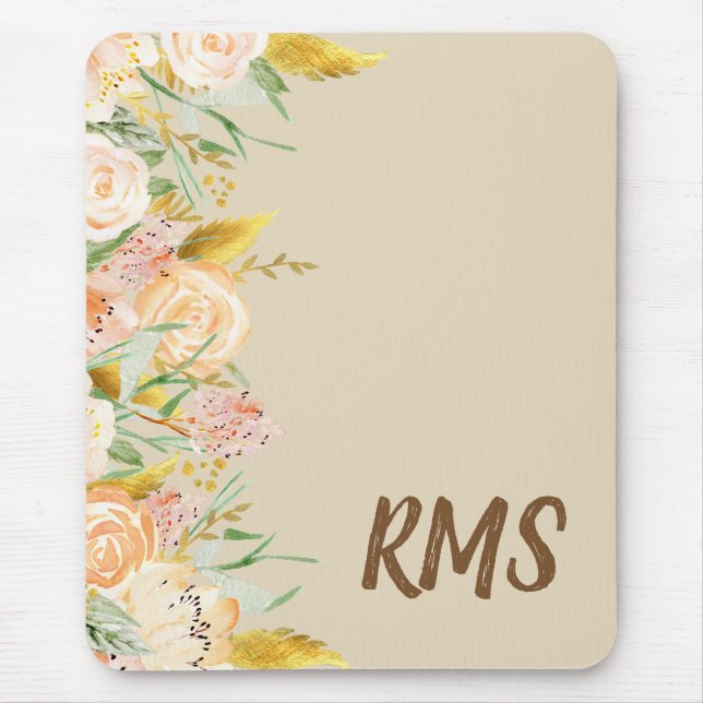 Side Floral Boder Monogram Mouse Pad (Front)