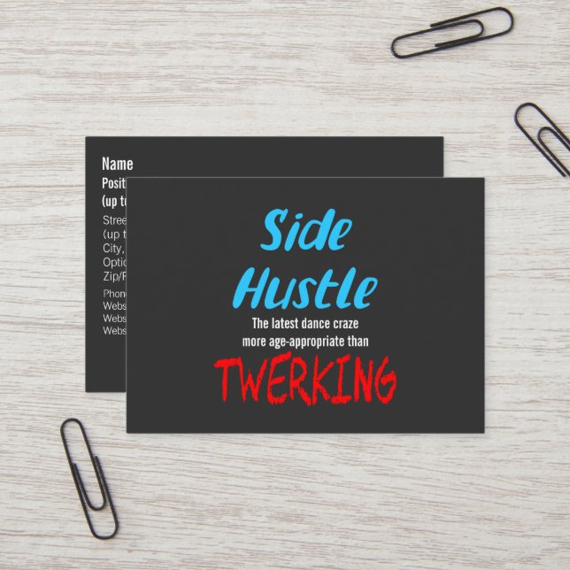 Side Hustle vs. Twerking Neon Blue Text Business Card (Front/Back In Situ)