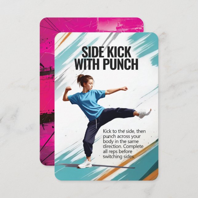 Side Kick Punch Fitness Card with Pink Backing (Front/Back)