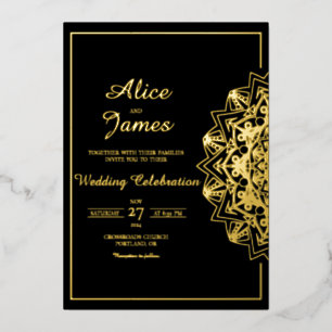 Side Mandala Frame Elegant Black Gold Foil Wedding