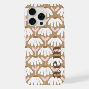 Side Monogram Initials Brown & Pink Vintage Floral iPhone 15 Pro Max Case