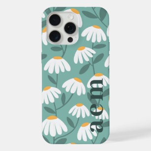 Side Monogram Initials Green Floral Pattern iPhone 15 Pro Max Case