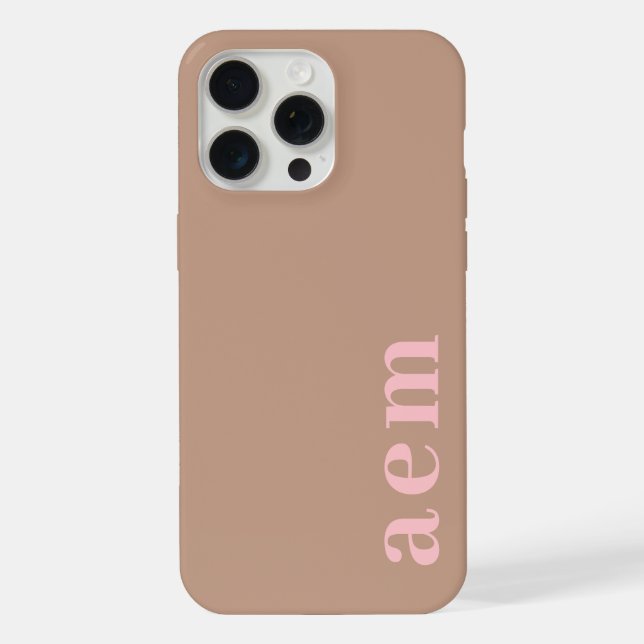 Side Monogram Initials Pink & Brown Minimalist iPhone Case (Back)