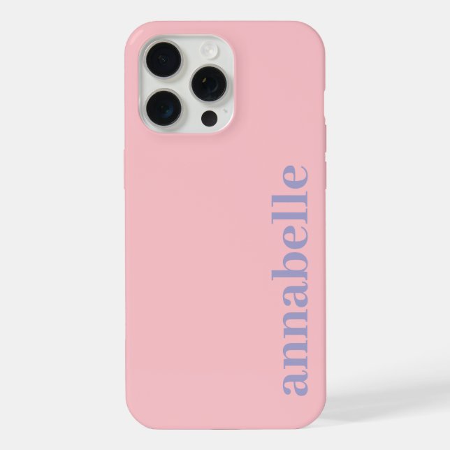 Side Monogram Name Pink & Blue Minimalist iPhone Case (Back)