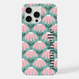 Side Monogram Name Pink Green Vintage Floral iPhone 15 Pro Max Case