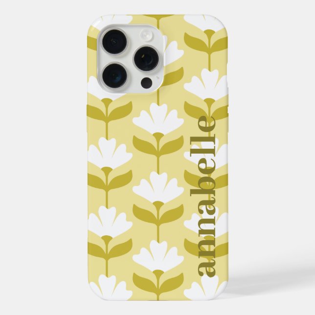 Side Monogram Name Yellow Vintage Flowers iPhone Case (Back)