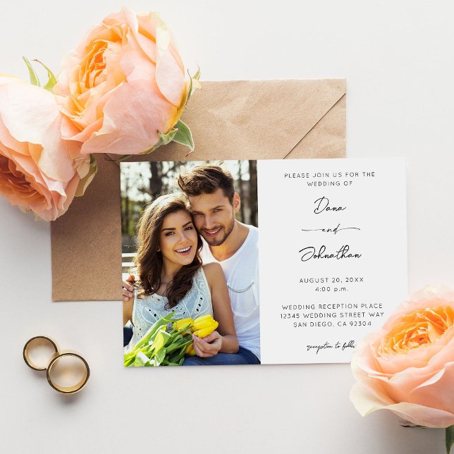 Side Photo Modern Calligraphy Wedding Invitation (Creator Uploaded)