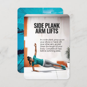 Side Plank Arm Lift Fitness Card with Blue Backing