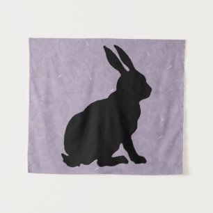 Side Profile Black Silhouette Sitting Bunny Purple Tapestry