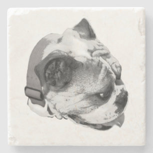 Side profile bulldog in bold monochrome  stone coaster