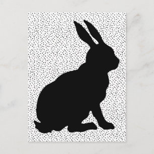 Side Profile sitting Black Rabbit on Polka Dots Postcard
