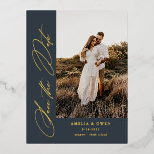 Side Script Minimalist Modern Photo Wedding Foil I Invitation Postcard