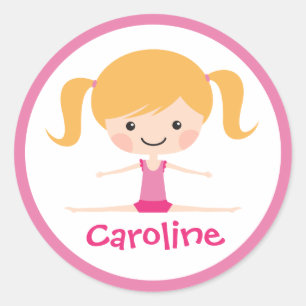 Side split gymnast girl cartoon custom name classic round sticker