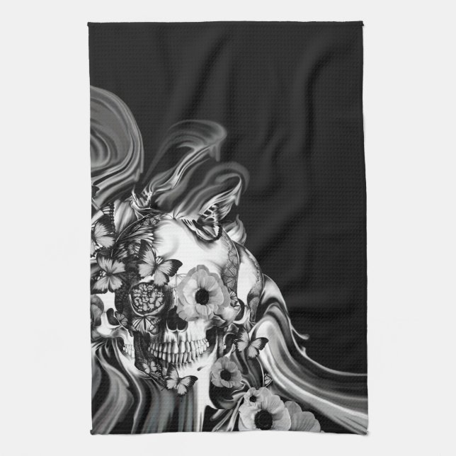 Side step, psychedelic smoke skull tea towel (Vertical)