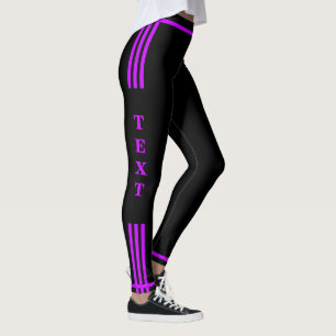 Side Stripe Black Leggings Custom Text and Color