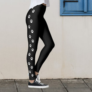 Side Stripe Paw Print Leggings Black