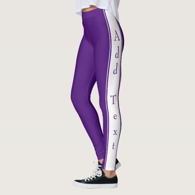 Side Stripe Purple Leggings Custom Text and Colour (Left)