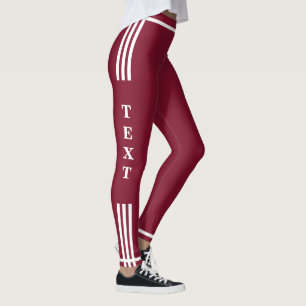 Side Stripe Red Leggings Custom Text and Colour