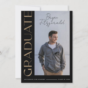 Side Text Modern Black and Gold Grad Announcement