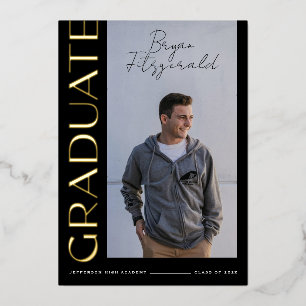 Side Text Modern Black and Gold Grad Announcement
