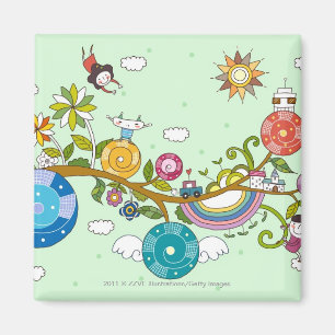Side view of children playing on tree branch magnet