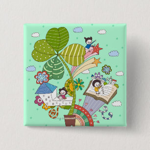 Side view of children studying by potted plant 15 cm square badge