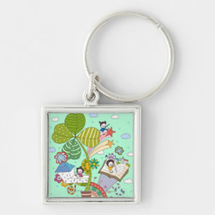 Side view of children studying by potted plant key ring