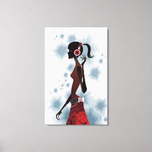 Side view of woman listening music canvas print