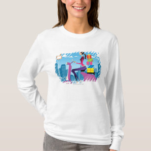 Side view of woman with gifts on scooter T-Shirt