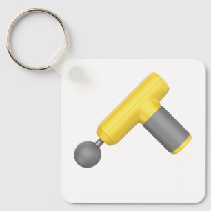 Side view of yellow massage gun key ring