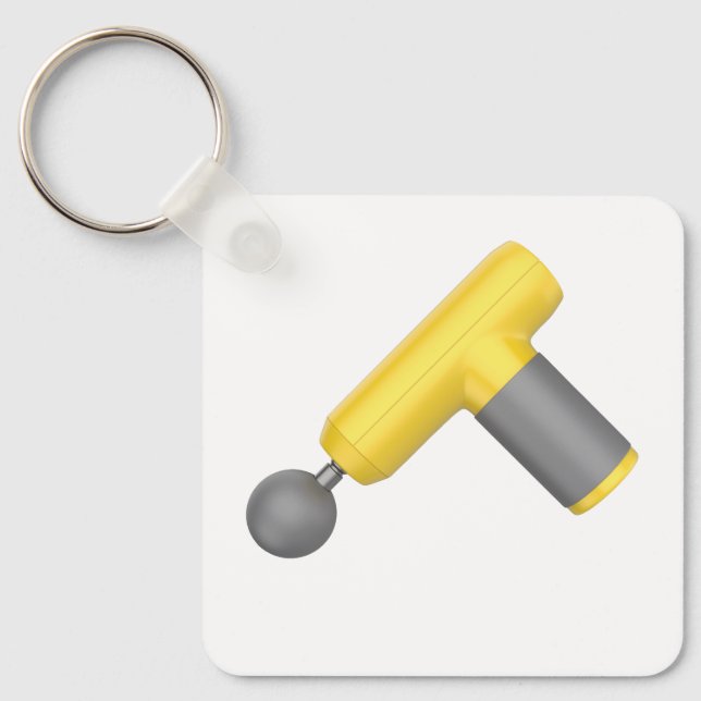Side view of yellow massage gun key ring (Front)