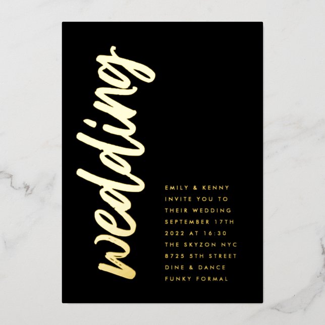 Side Ways Onyx Wedding REAL GOLD Foil Invitation (Front)